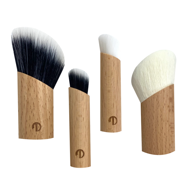 Kabuki makeup brushes with no ferrule, wooden handles