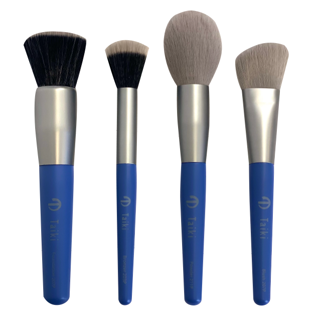 Blue foundation/base makeup brush travel set
